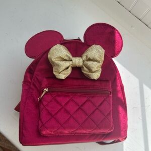 Kids Red Minnie Backpack with Gold Bow